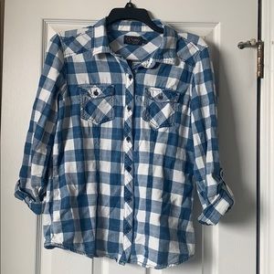 Plaid button down top